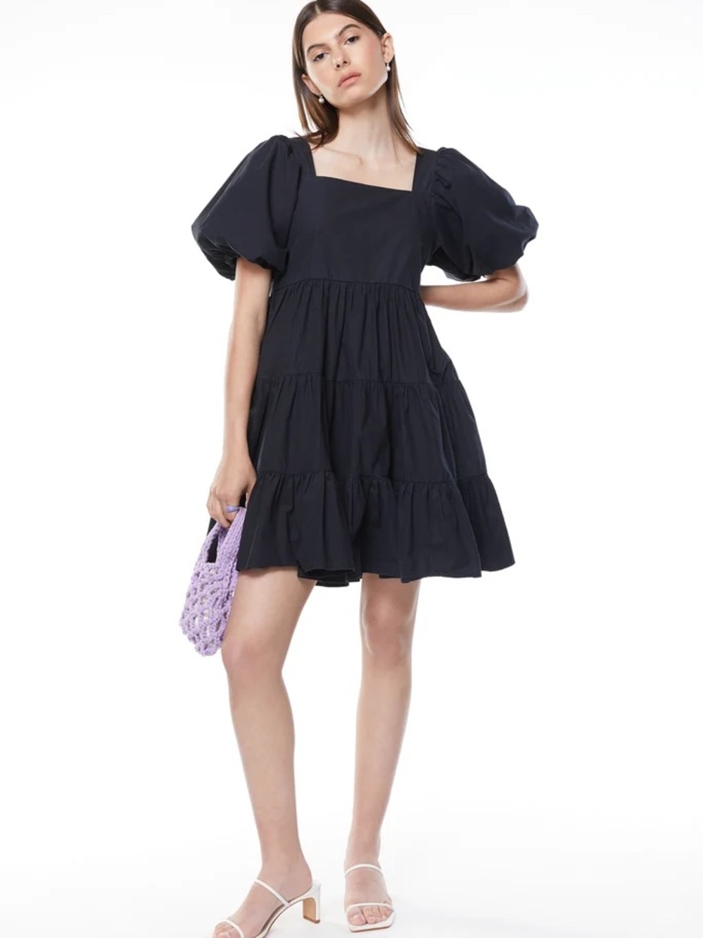 Oak + Fort Puff Sleeve Mini Dress in Black